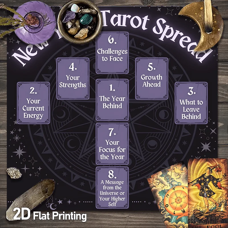 New Year Tarot Cloth Deep Purple Gold Mystic Symbols 8-Card 
