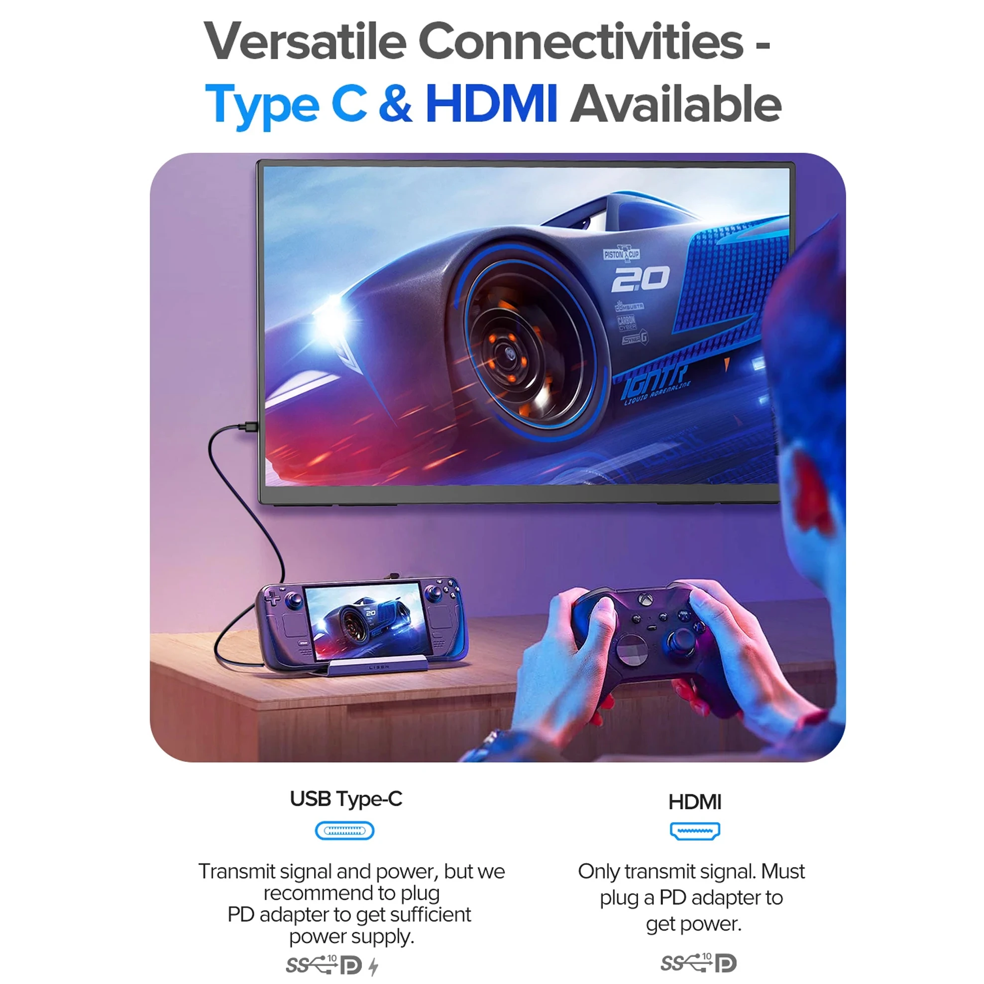 QQU 23.8인치 휴대용 모니터 1080P HDR 16:9 로우 블루라이트 Xbox PS4/5 스위치 휴대폰 PC 노트북 확장 스팀덱용