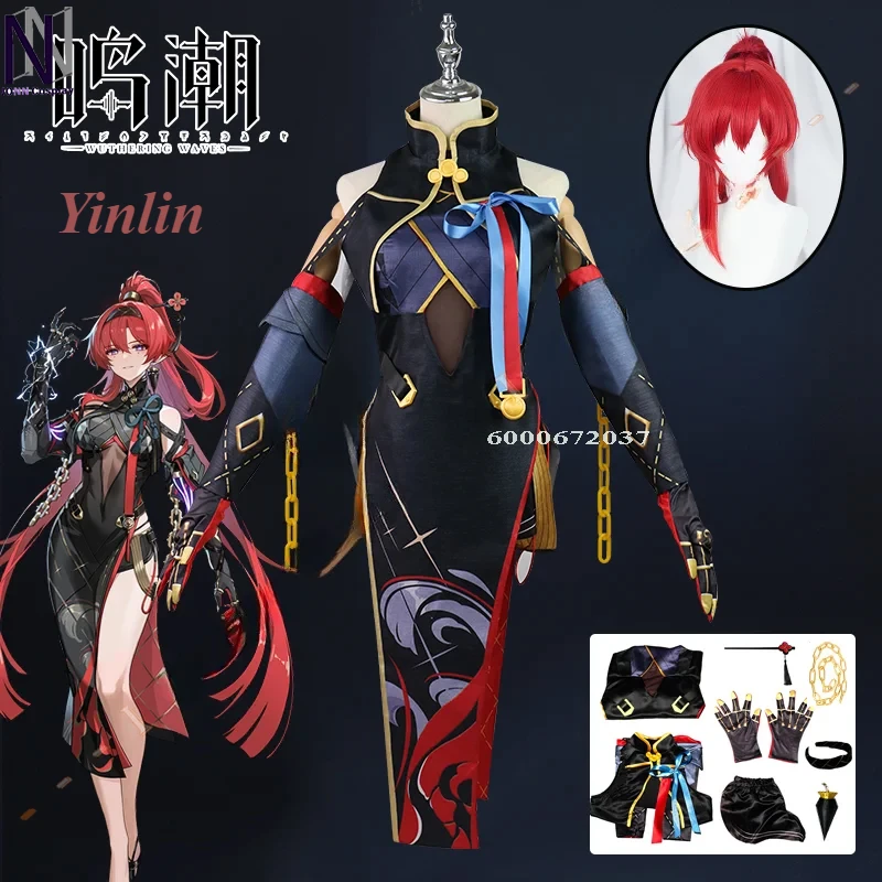 Wuthering Waves Gioco Yinlin Costume Cosplay Parrucca Abito Uniforme Orecchini Copricapo Eletronimatore Jinzhou Halloween Donna Vestito