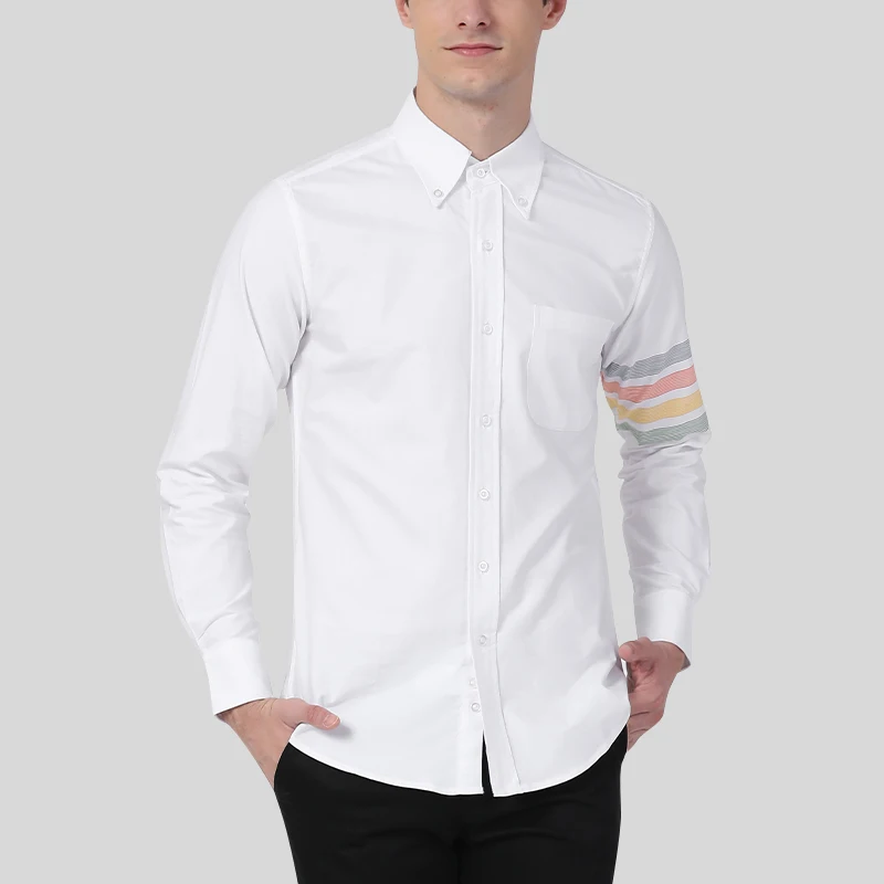 

Holy TB Shirts Men's Luxury Brand Top Quality Cotton 4-Bar Striped Blouse Fashion Office Business THOM Top