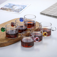 6pcs Espresso Cups with Ball Handle Mini Coffee Cups Heat Resistant Teacup Glass Drinking Mug Drinkware 100ml/3.38oz
