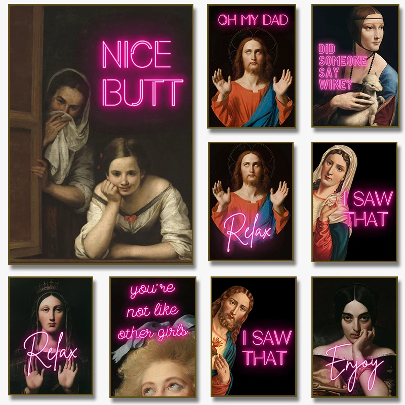 1pc frameless Canvas Painting Vintage Funny Toilet Sign Renaissance Artwork Portrait Poster Nice Butt Wall Art Pictures Canvas P
