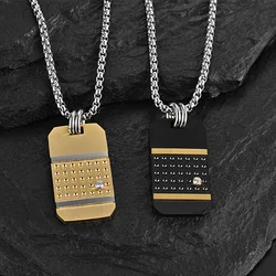Punk Titanium Steel Dog Tag Pendant Charm Link Chain Necklace for Men Black Gold Color Hip Hop Steel Necklace