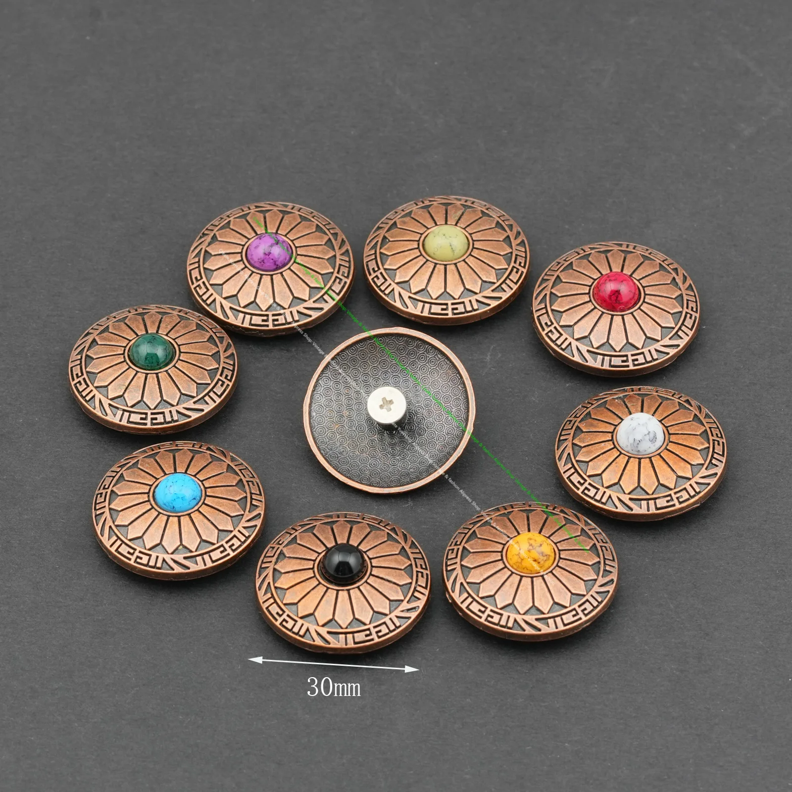 10Pc 30Mm Western Bohemian Bronze Turquoise Floral Concho Buttons Screwback for Leathercraft Belt Saddles Diy Decorative Rivets