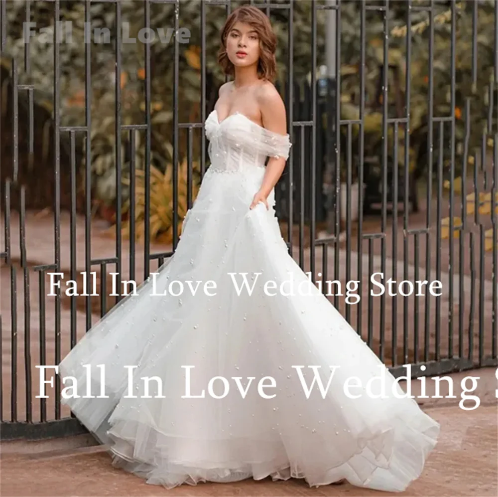 Fall In Love-Robe de mariée en tulle A-Line personnalisée avec fermeture éclair ou lacets au dos, robe de mariée charmante, appliques à col en cœur, 2024