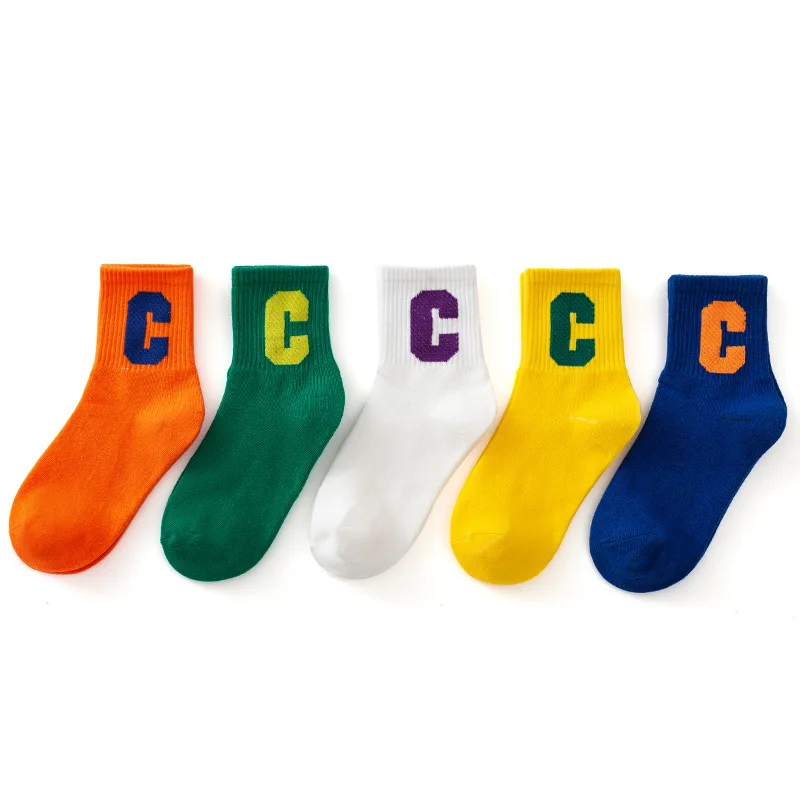 5 Double Spring and Autumn Boys and Girls Thin Breathable Fashion Ins Korean Version Personality Letter Trend Tube Socks