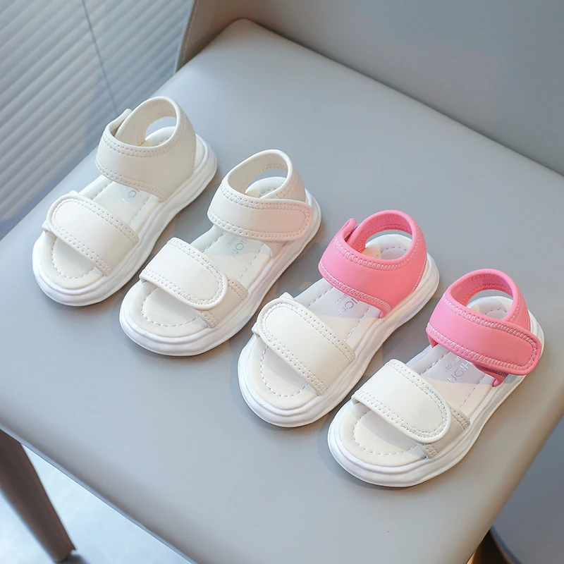 Summer Girls Sandals Beige Lightweight Boys Girls Beach Shoes Fashionable Soft Non-slip Pink Kids Sandals Children Shoes