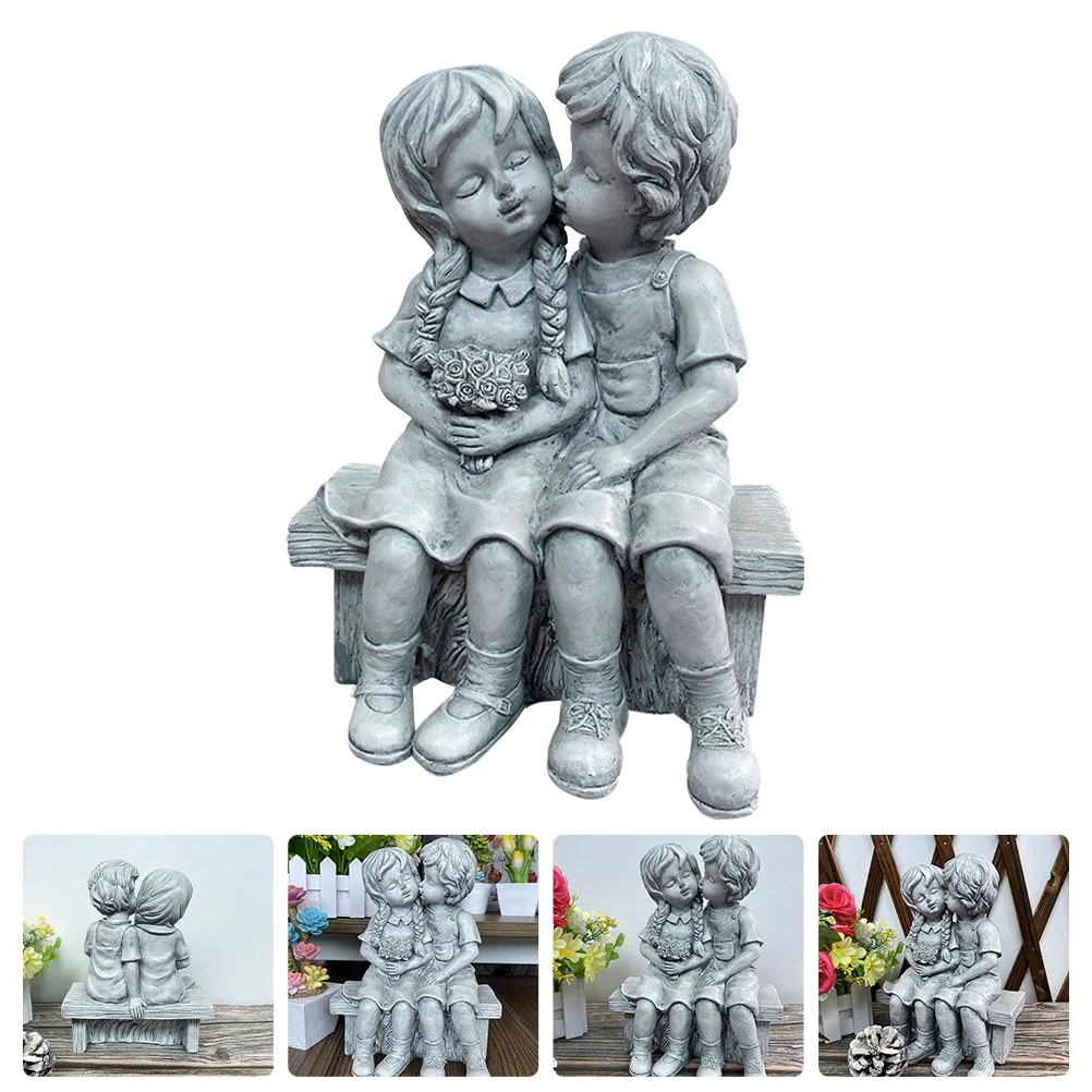 

Girls Boy Ornaments Interesting Kissing Figures Children Toy Resin Figurines Unique Decor Wear-resistant Desktop