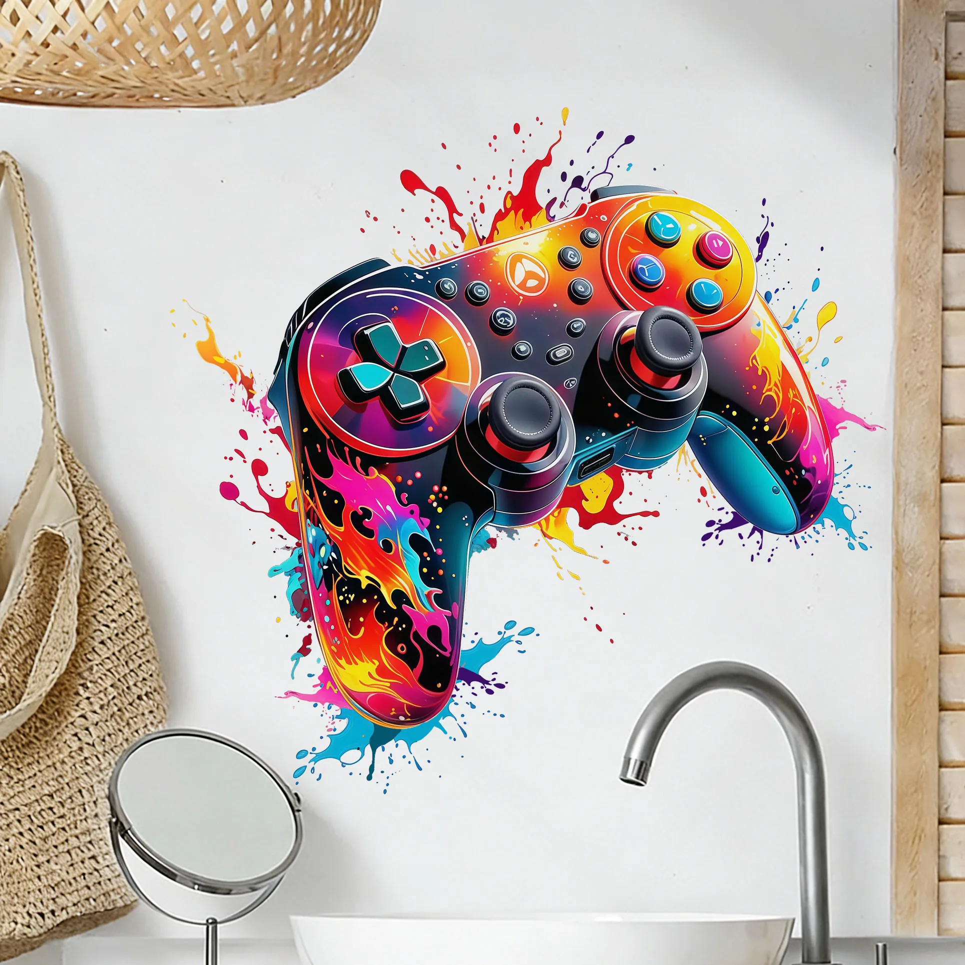 Gaming Console Wallpaper - Red Flame Game Controller Wall Decal
