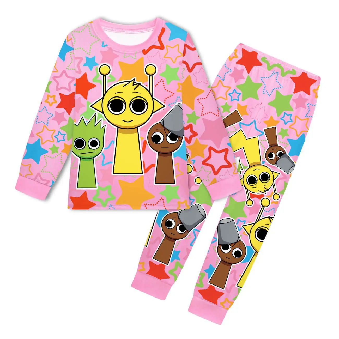 Hot Sprunki Pijamas Kids Game Incredibox Pajama Sets Toddler Boys Daily Sleepwear Baby Girls Long Sleeve T Shirt+Shorts 2pcs Set