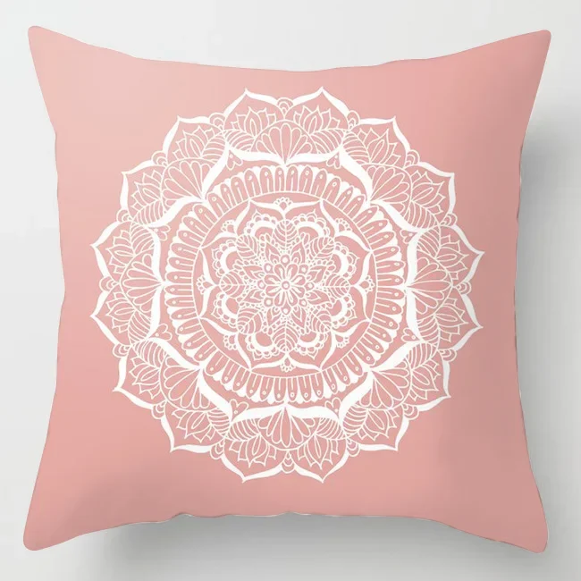 Nordic Pink Decorative Geometric Series Feather Plant Polyester Pillowcase Cushion Cover Modern Sofa