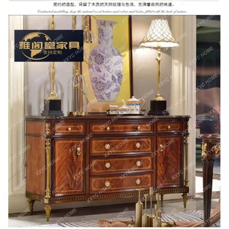 XX Hot sales Vintage Pure Copper Accessories Side Cabinet Luxury Villa Entrance Cabinet Neoclassical Foyer Solid Wood Lock