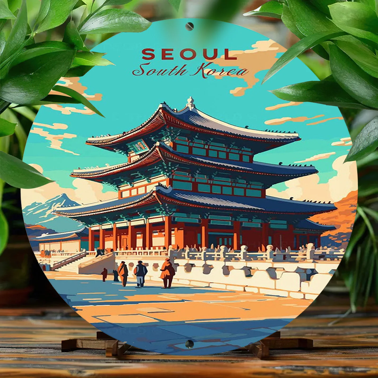 Seoul South Korea Vintage Carved Aluminum Sign - 1pc 2D Round Printed Metal Wall Decor, Pre-drilled, HD Printing, Weather & Scra