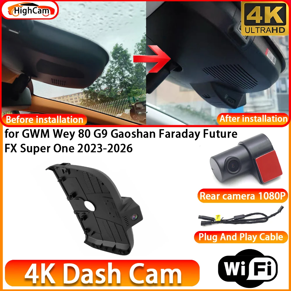 for GWM Wey 80 G9 Gaoshan Faraday Future FX Super One 2023-2026 OEM 4K DVR Dash Cam Front Rear Camera WiFi Video Recorder