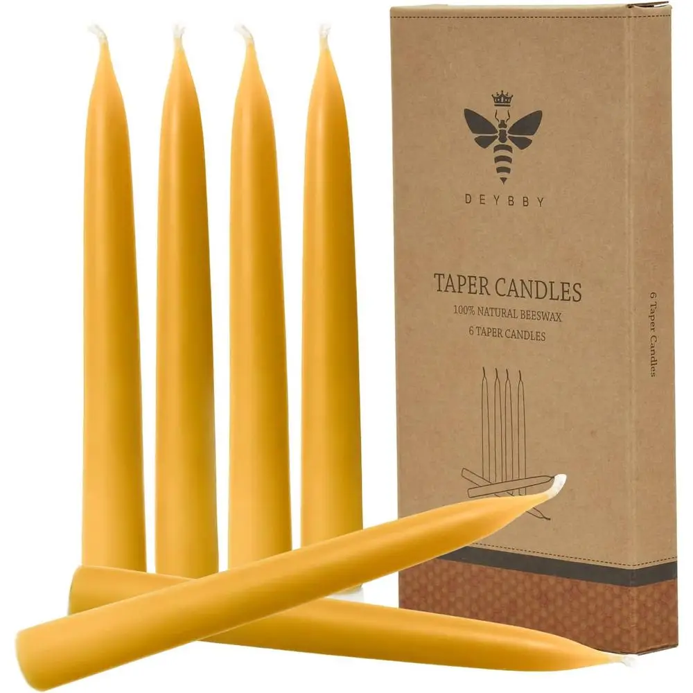 6-Pack 8-Inch Natural Wax Taper Candles Set, Ideal for Home Dinner Decor and Housewarming Gifts, Long-Burning, Nontoxic