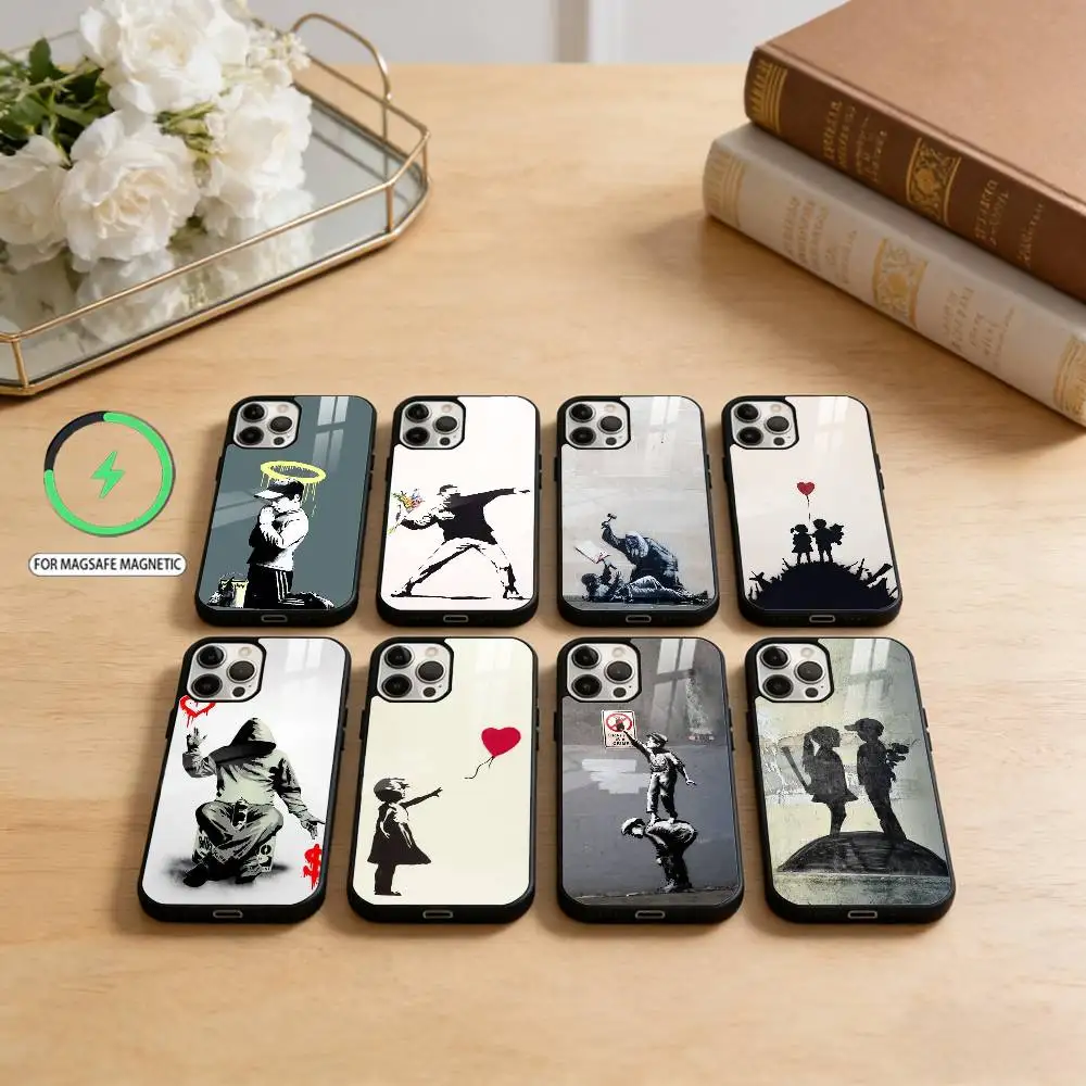 

S-Street Art Banksy Graffiti Phone Case For iPhone17,16,15,14,13,12,11 Plus,Pro Max Magnetic For Magsafe Wireless Charging