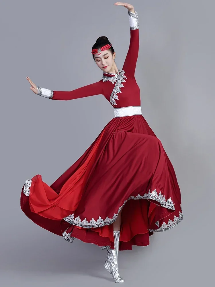 Mongolian Dance Costume Chinese Ethnic Style Adult Minority Costumes Woman  Tibetan Dance Dress  Practice Skirt Performance