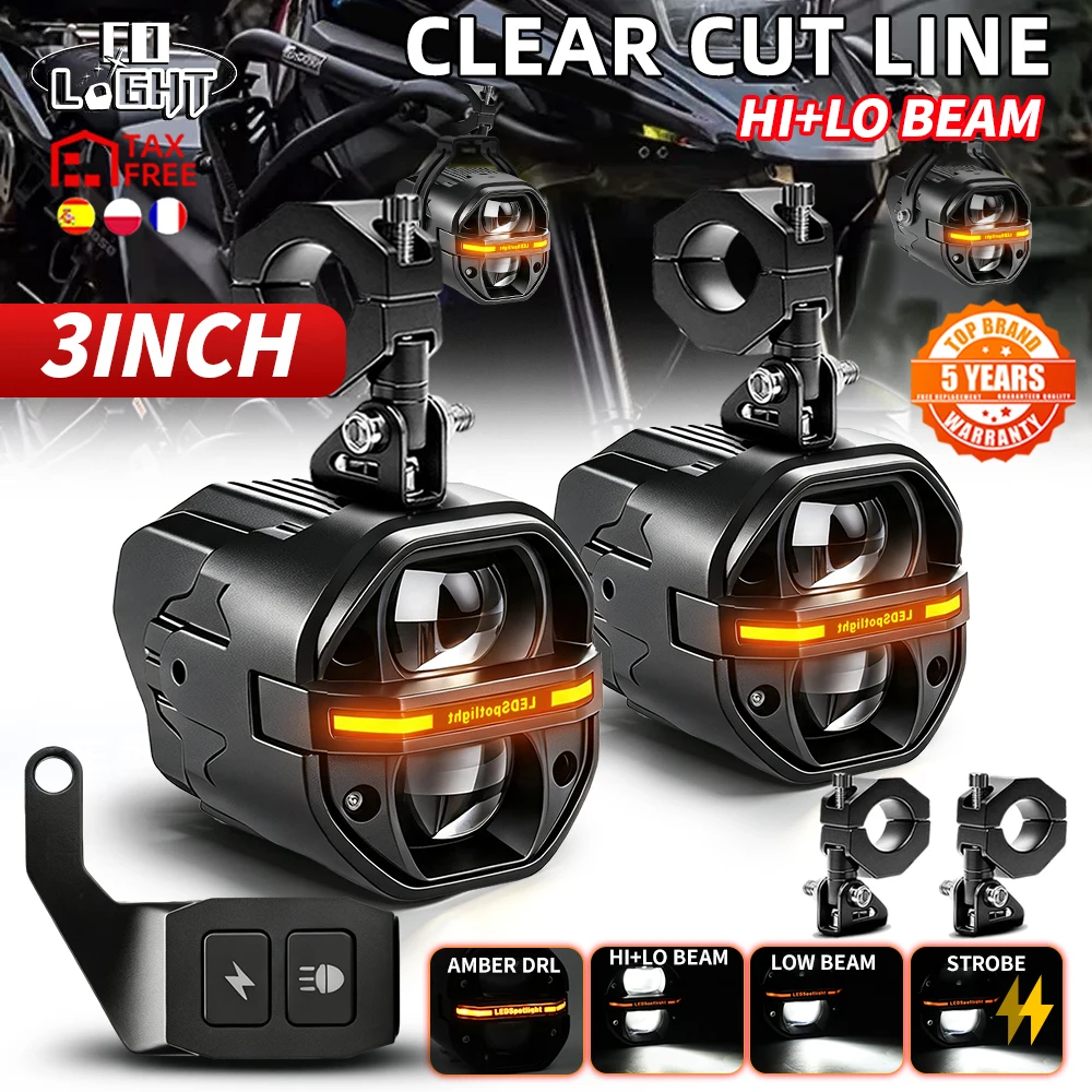 OLIGHT Faro LED da 3 pollici per moto, con luce diurna ambrata, fascio alto e basso, linea di taglio nitida, funzione strobo, faro ausiliario per moto, utilizzo fuoristrada