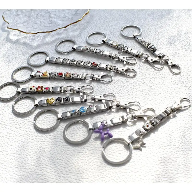 【W】Schleifen-Schmetterling-Stern-Modul-Armband-Schlüsselanhänger-Taschen-Schlüsselanhänger, personalisierter Schlüsselring, italienischer Charm, DIY-Schmuckherstellung, Geschenke – Detail 2