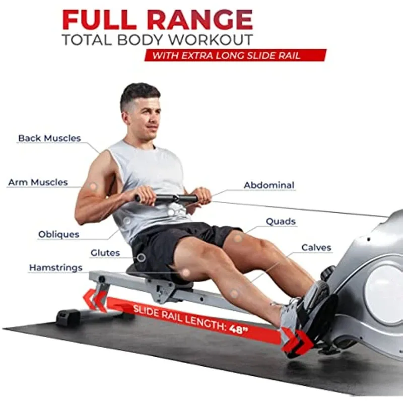 250 LB Capacity Fitness Magnetic Rowing Machine with Extended Slide Rail with Optional Rowing Machine