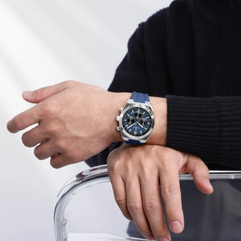 NAVIFORCE 8080 ساعات كوارتز عصرية للرجل كرونوغراف تقويم مضيئة مقاوم للماء سيليكون حزام الرياضة في الهواء الطلق ساعة رجالية