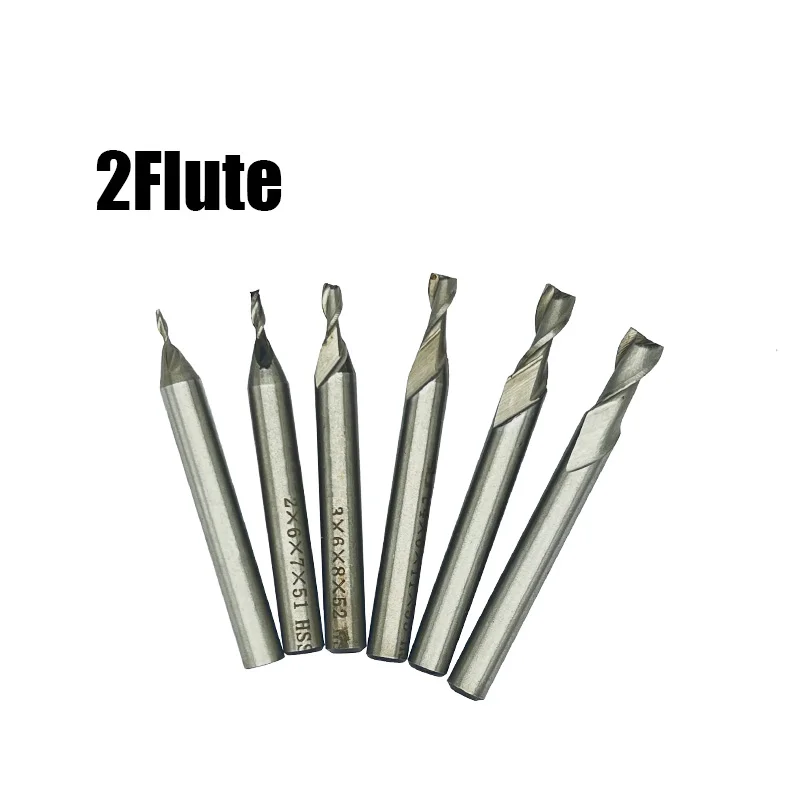 6PCS/Set 1.5mm-6mm HSS Milling Cutter 2 3 4 Flute End Mill CNC Machine Metal Milling Tools Router Bit For Aluminum Wood Steel ro