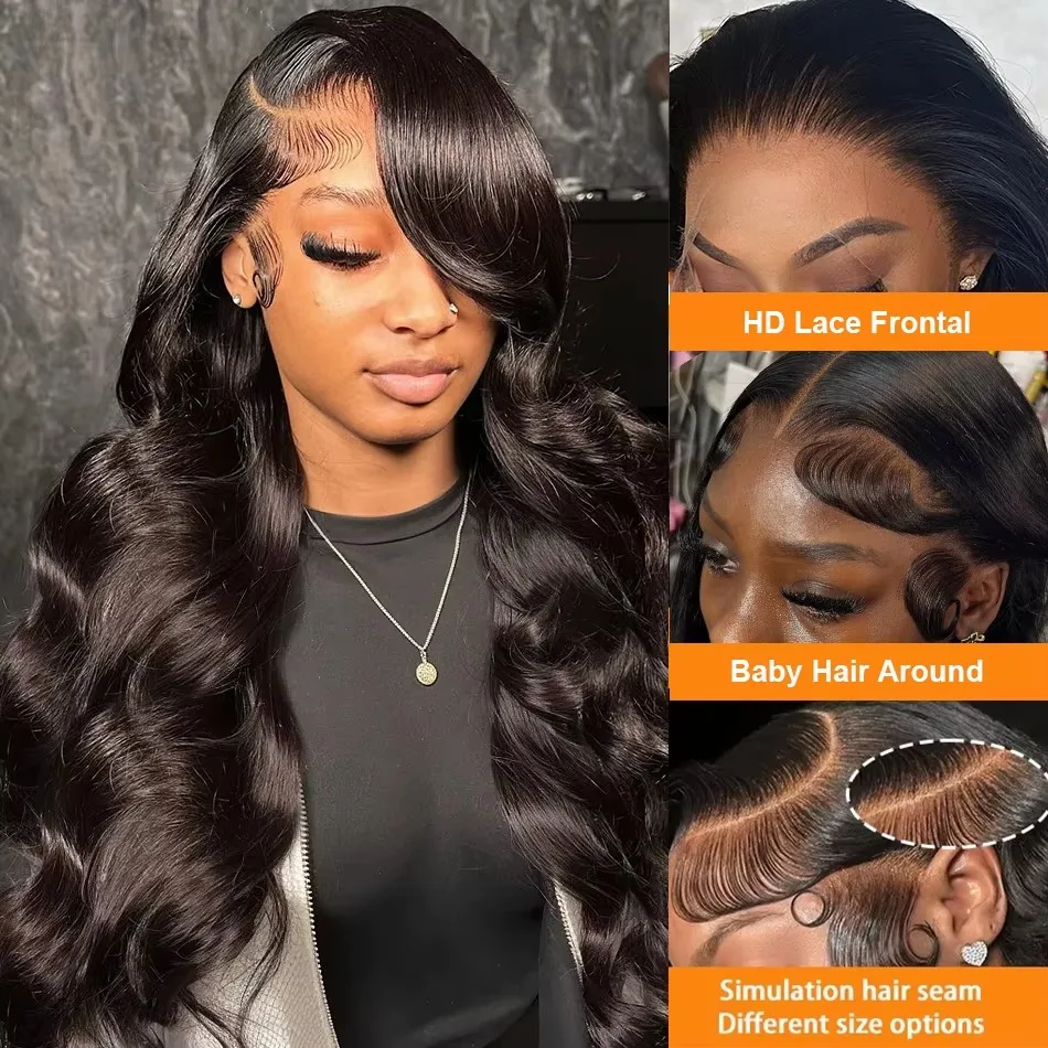 250 Density 100% Human Hair 13x6 Lace Frontal Wigs Body Wave HD 13x4 Lace Front Black Loose 40 44 Inch 360 Full Lace Front Wig