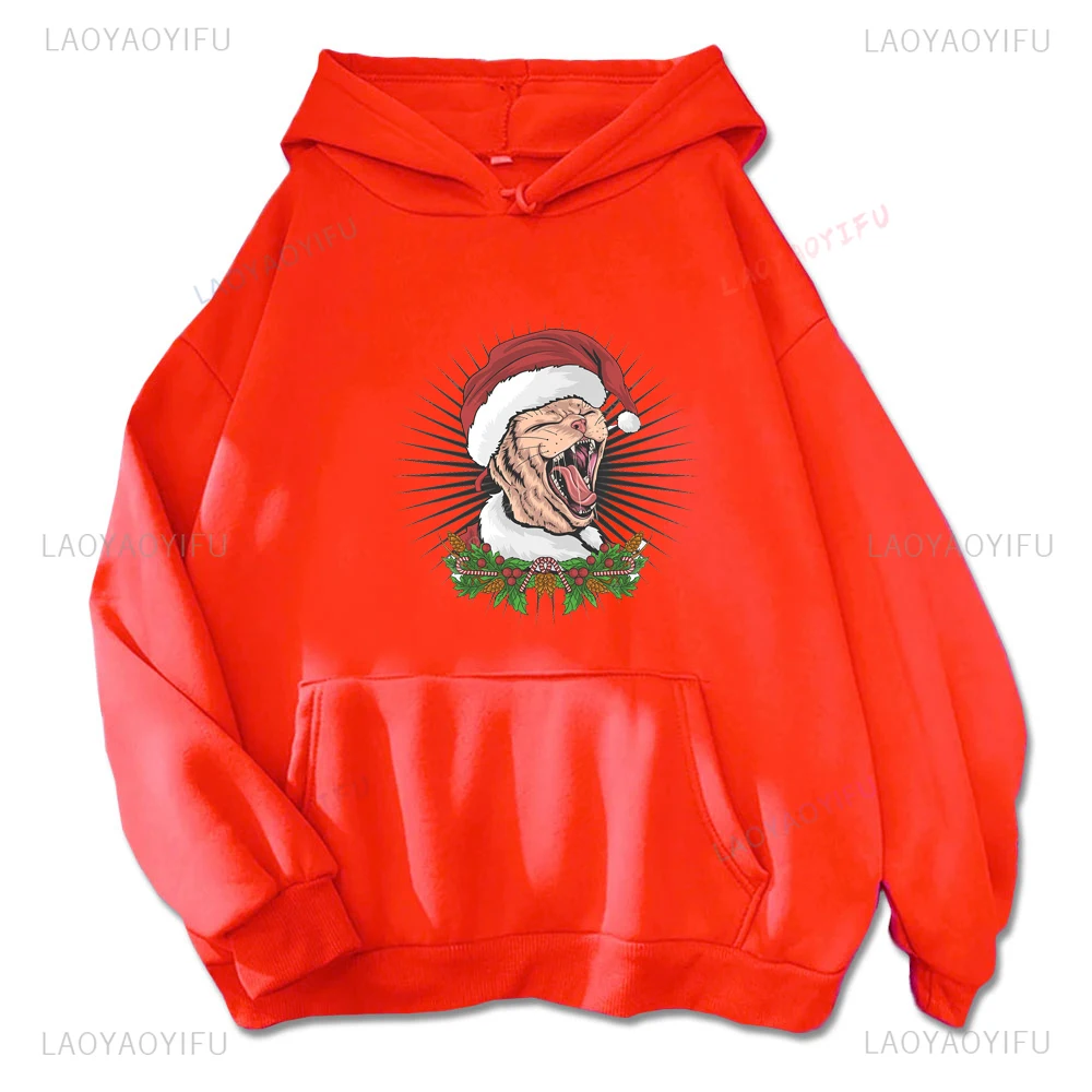 Santa Claus Printed Long Sleeve Hoodie Wow Y2K Harajuku Round Neck Everyday Merry Christmas Hoodie for Both Men and Women