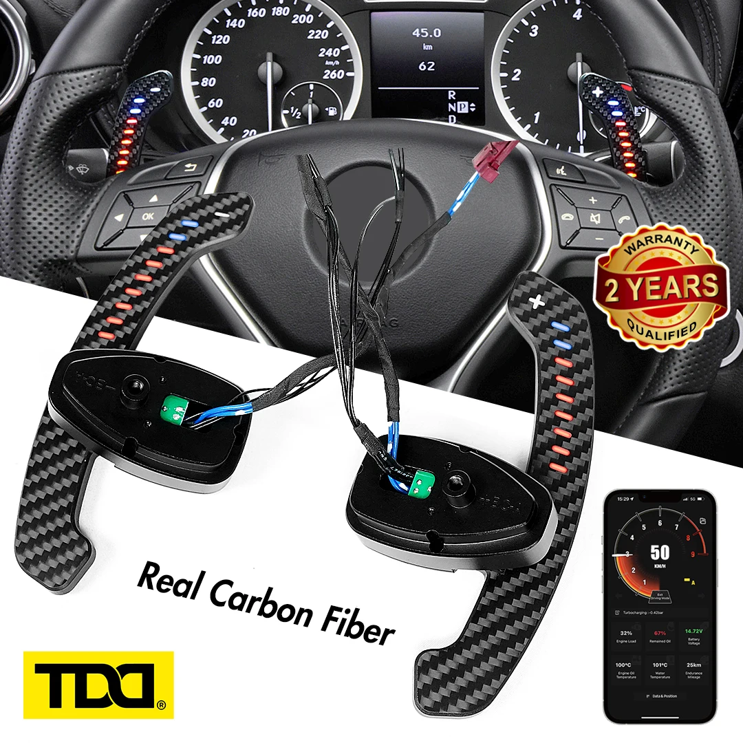 

TDD Motors Real Carbon Fiber RPM Light Up LED Magnetic Paddle Shifters Universal For Mercedes-Benz