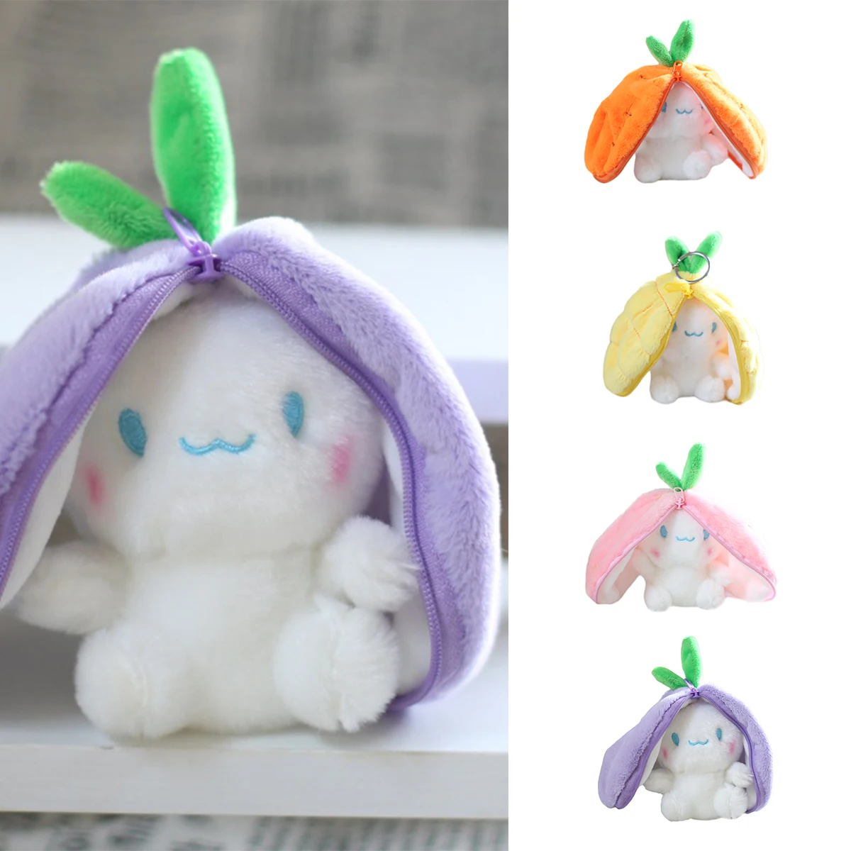 Creative Funny Doll Carrot Rabbit Plush Toy Stuffed Soft Bunny Hiding In Strawberry Bag Toys For Kids Girls Birthday Gift