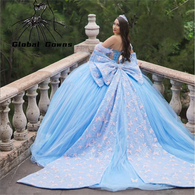 Princess Sky Blue Quinceanera Dress 2023 Butterfly Appliques Beads Crystal  Birthday Prom Sweet 16 Gown Vestidos De 15 Años - AliExpress