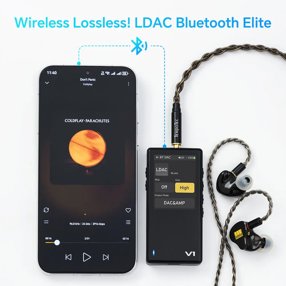 سماعات TempoTec Variations V1، IM05، IM01، مشغل موسيقى HiFI، USB DAC، DAP، مضخم سماعة الرأس، منافذ 4.4 مم و3.5 مم، PEQ، #1