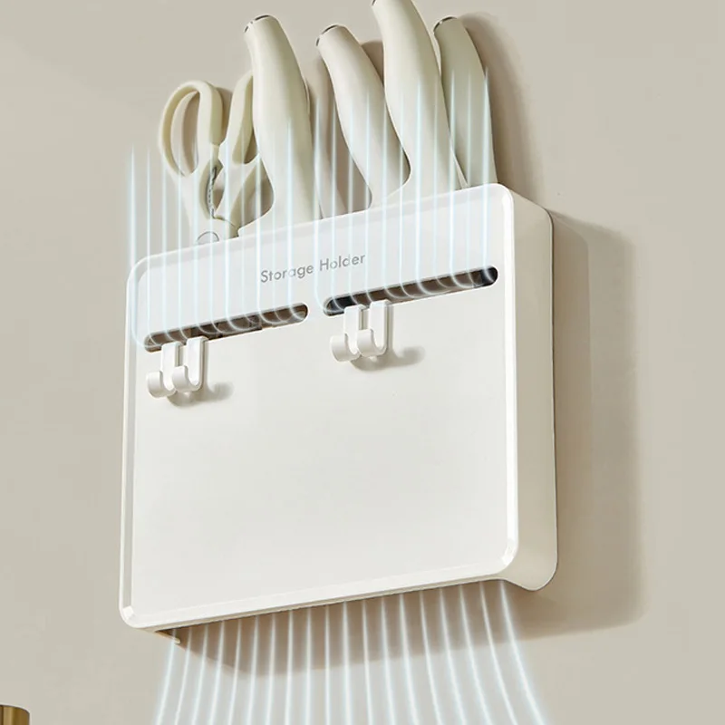 No-Drill Kitchen Knife Holder, Wall-Mounted Dustproof Durable Shelf for Cabinet Inner Side Multifunctional Storage