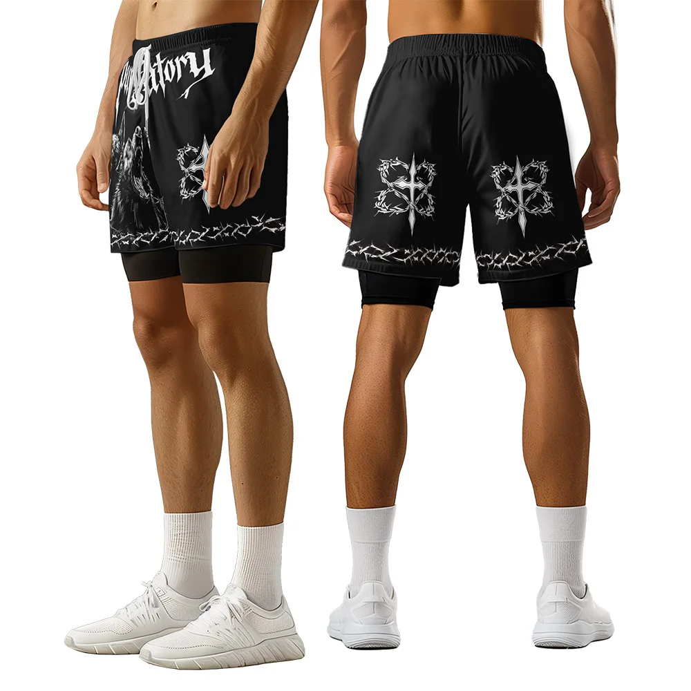 

2024 New original design Summer Wolf Cross 3D Premium Print casual trend sports letters High Street skateboarding camo shorts