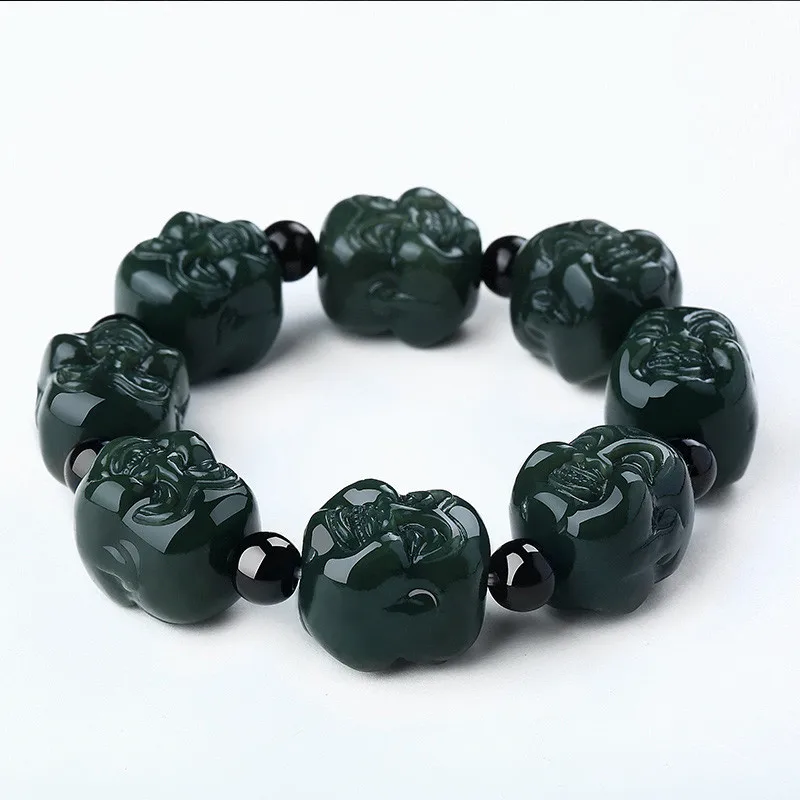 

Изысканные ювелирные изделия, натуральный нефрит Хэтянь, нефрит, Цинюй, нефритовый браслет с головой Будды для мужчин