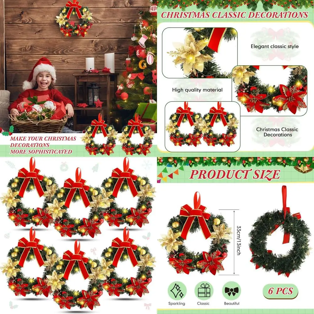 

Prelit 13 Inch Christmas Wreath with Red Bow, Battery Operated for Outdoor and Indoor Holiday Decor, Classic Style