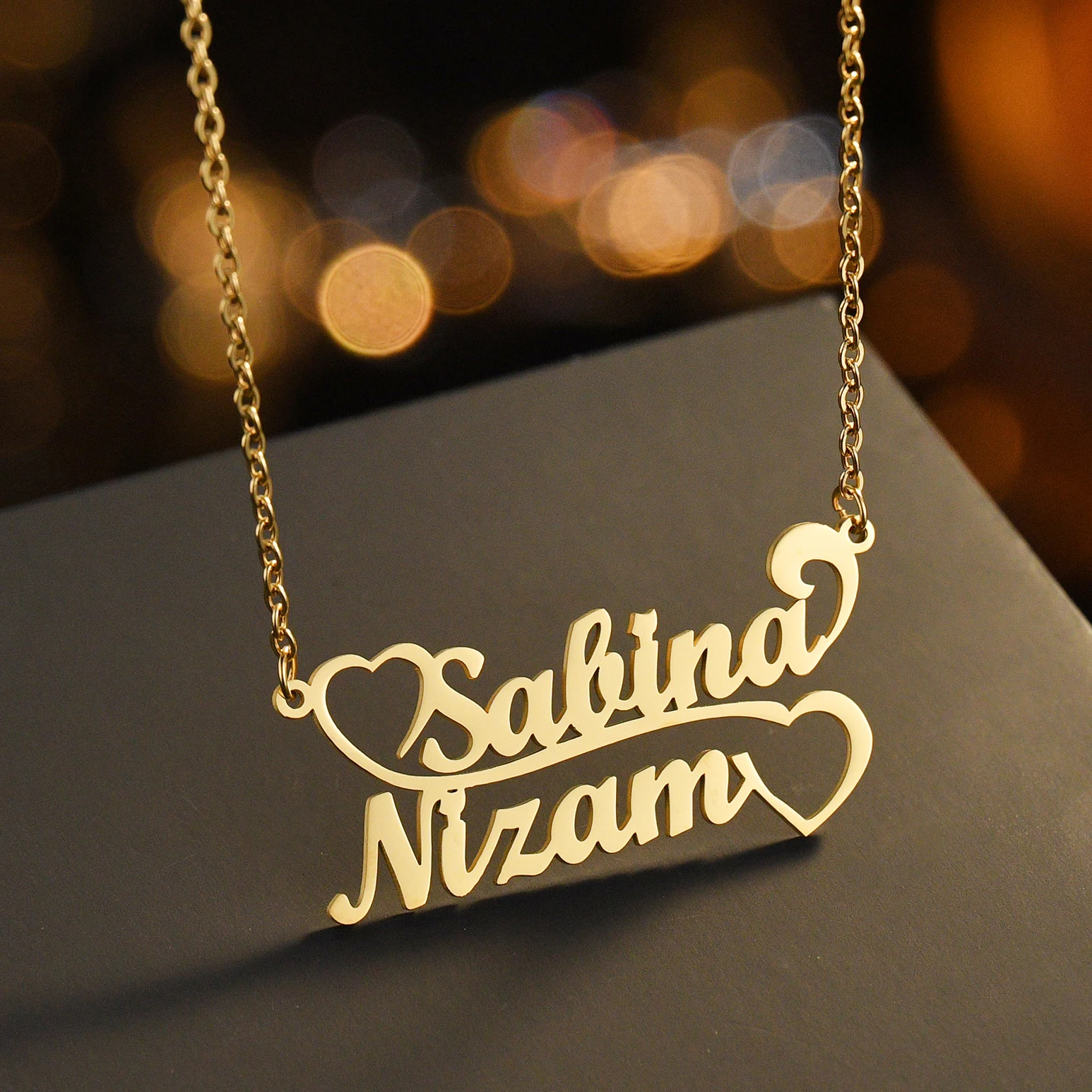 

Treebud Custom Double Name Necklaces Stainless Steel For Women Personalized Heart Nameplate Jewelry Couple Friend Gifts