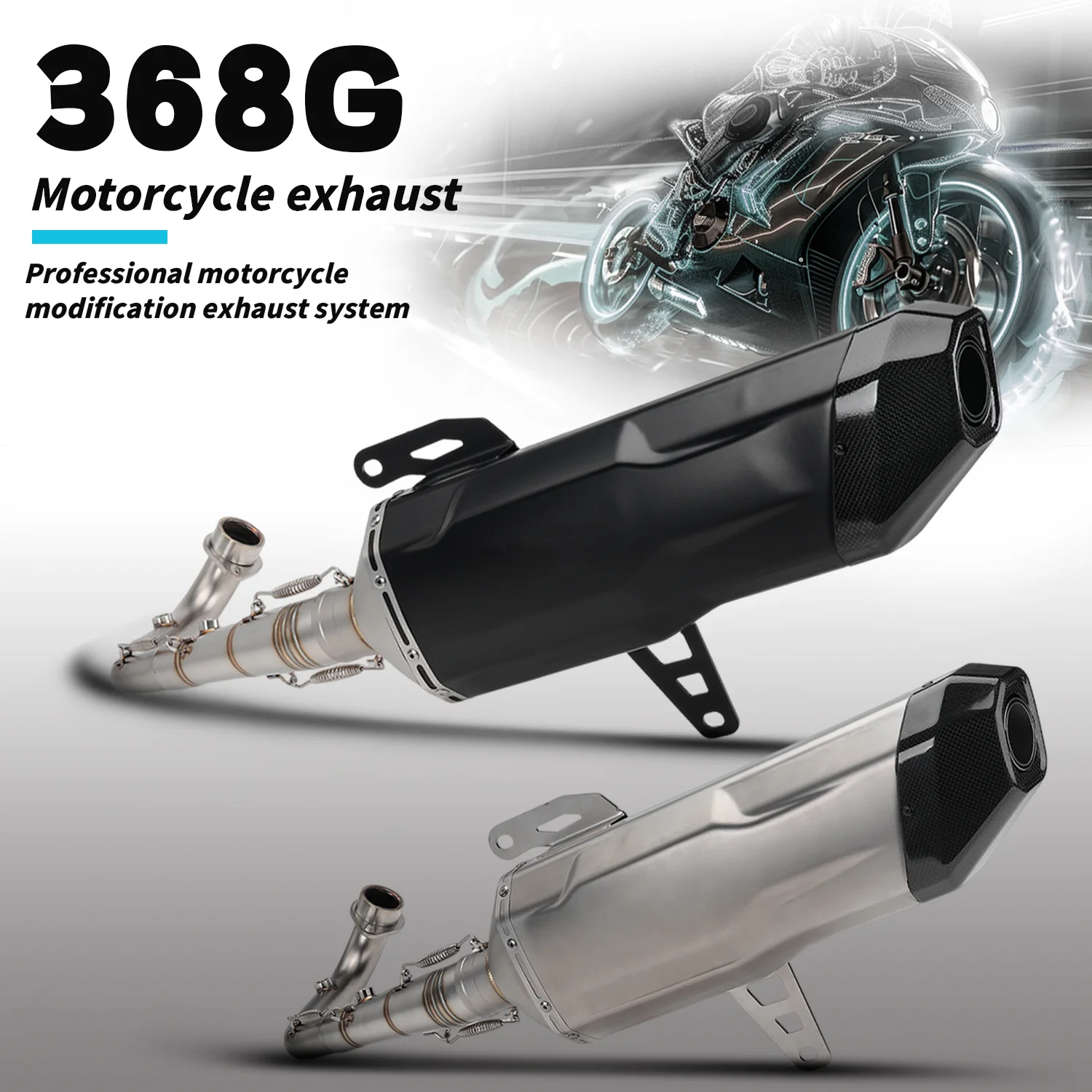 Para motocicleta Zont 368G-368E, sistema completo de escape delantero de acero inoxidable con silenciador de punta de carbono y DB killer