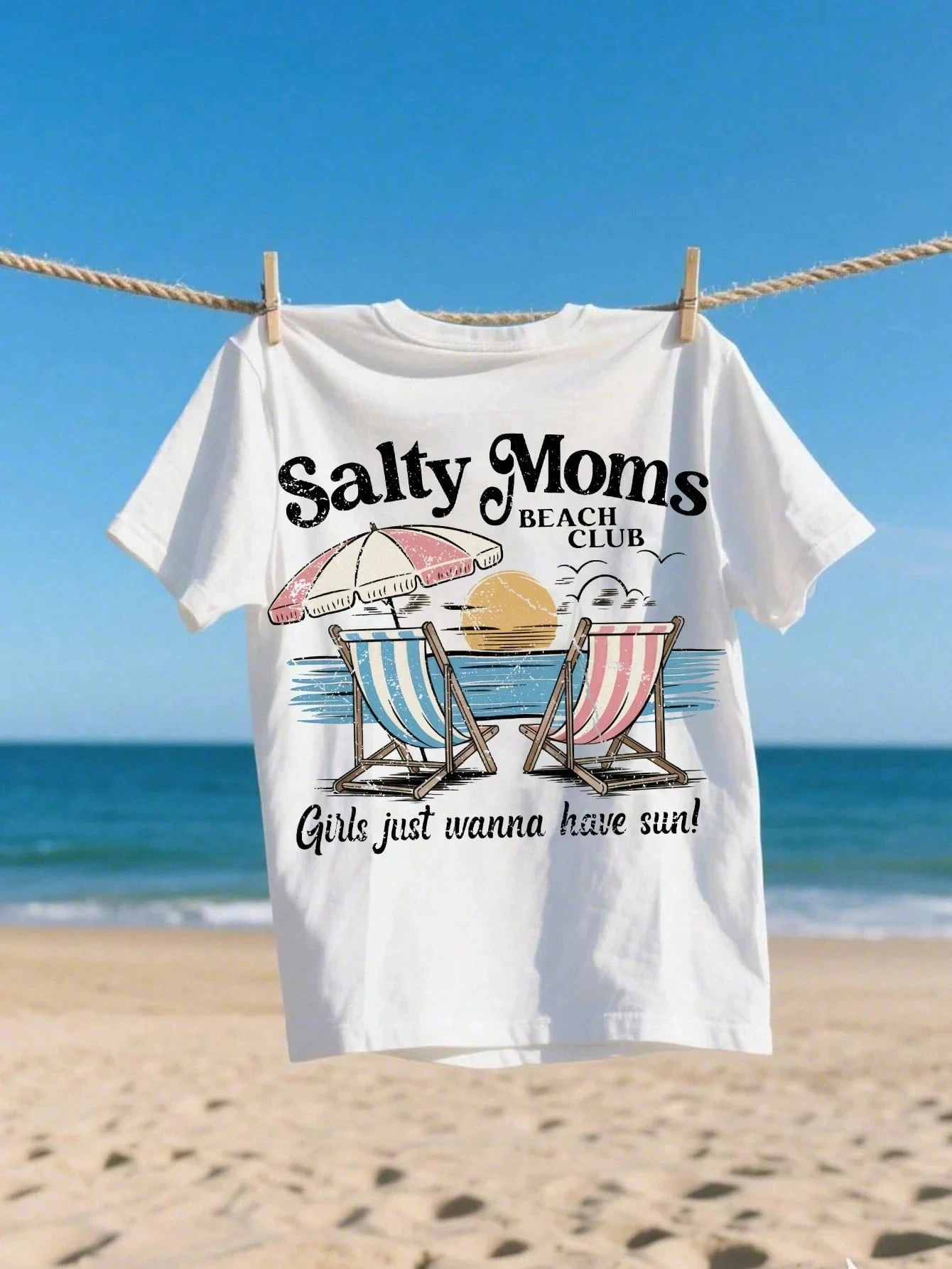 

INAWLY Salt Mom Beach Club Comfortable Colorful T-Shirt Beach Club T-Shirt Fashion Beach T-Shirt Summer Atmosphere T-Shirt