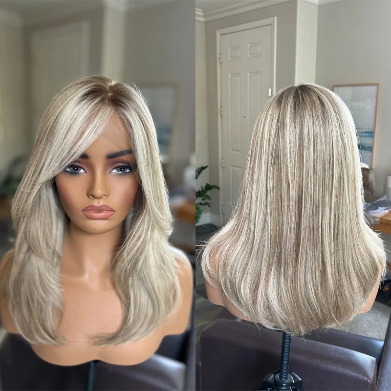 

Cosplay Daily Party Wear Free Part Ombre Ash Platinum Blonde HiIghlights HD Lace Front Wig Synthetic Wig Soft Short Straight Bob