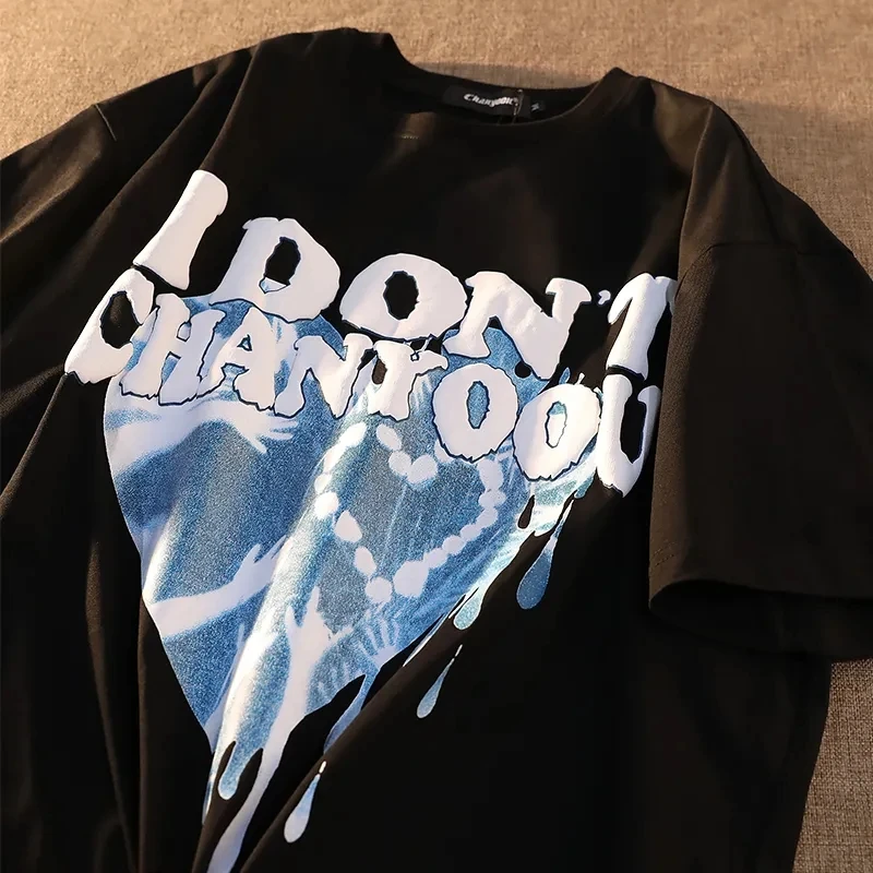 تي شيرت المرأة الكرتون الحب قصيرة الأكمام الجولة الرقبة تي شيرت المرأة شارع العليا فضفاض عادية الهيب هوب قميص المعتاد خمر نمط