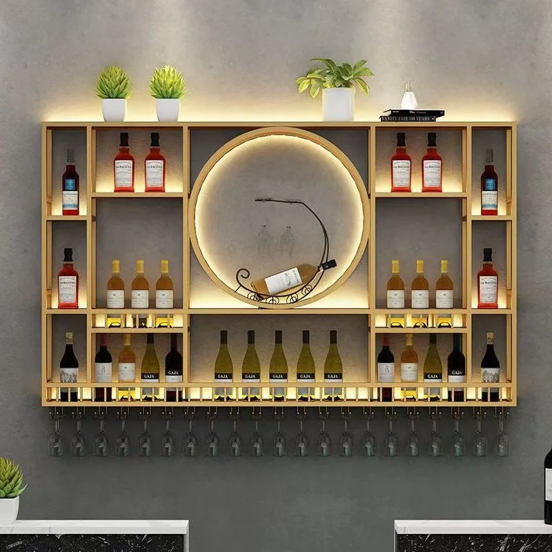 bar background wall mounted wine rack shelf bar wrought iron luminous display shelf creative restaurant wine cooler