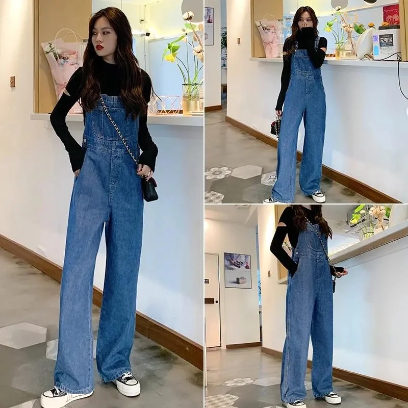 Design sense niche Workwear Denim Overalls Women 2026 New Spring Autumn High waisted Loose Wide leg Jumpsuit Female Casual Jeans