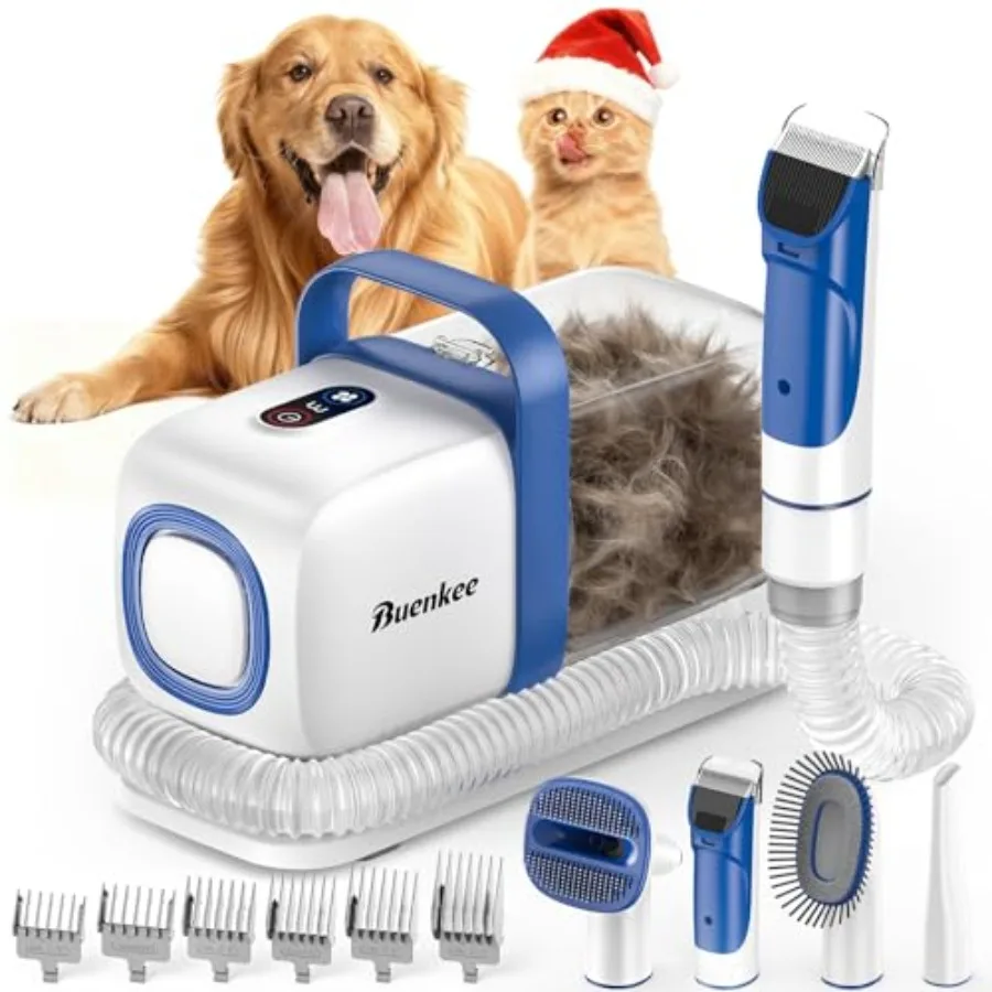 

Dog Grooming Kit with Vacuum 15000Pa Pet Hair Clipper and Shedding Brush 50dB Low Noise 2L Capacity White