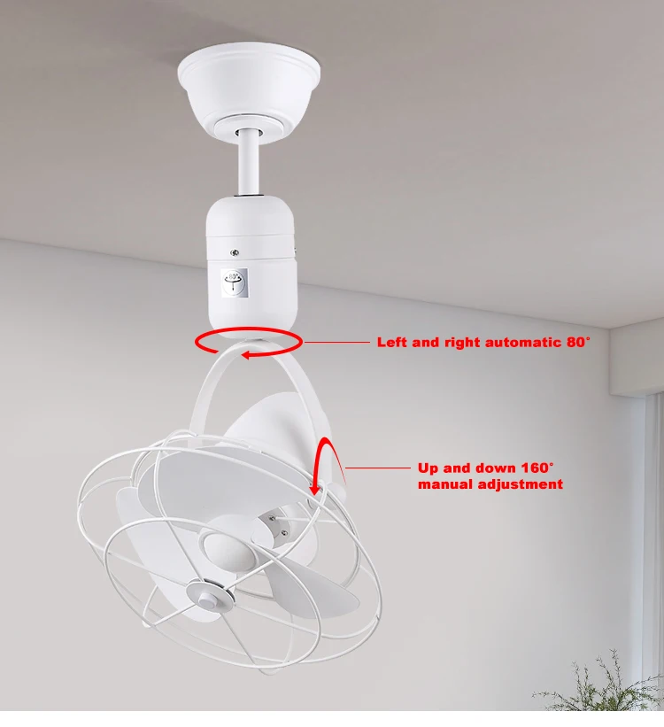 12-Inch White Ceiling Fan Wall-Mounted Metal Ventilation Fan With Remote Control For Home Use Oscillating Feature