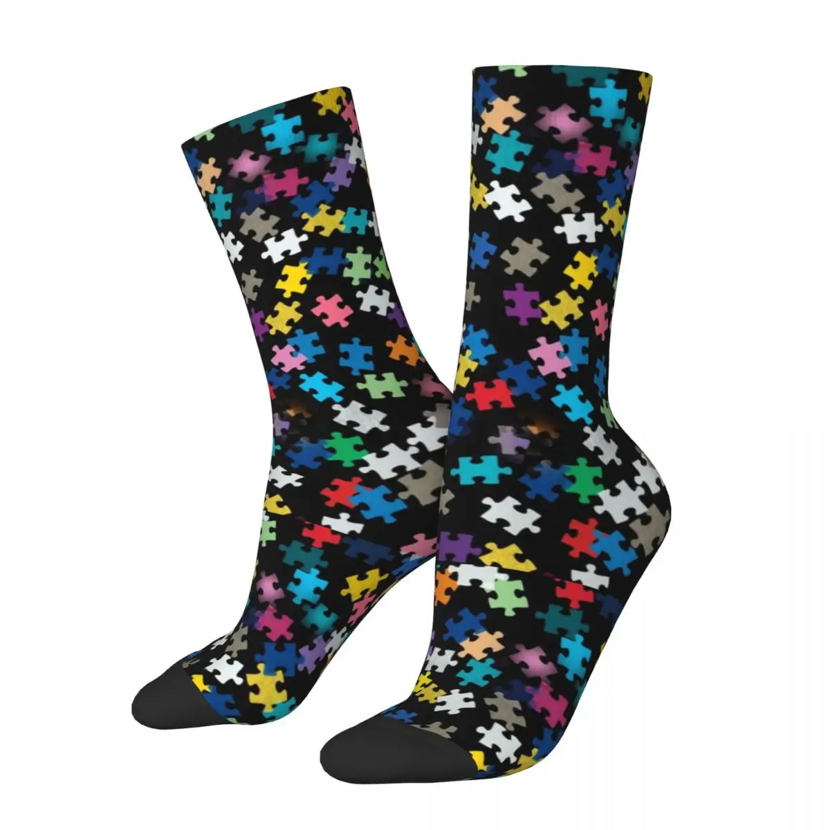 Retro Autism Awareness Puzzle Pattern Basketball Socks Polyester Middle Tube Socks for Unisex