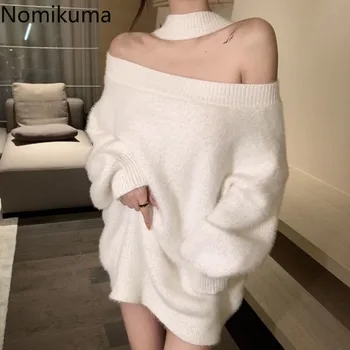 Oversized Sweater Women Winter Clothing Slash Neck Sexy Casual Jumper Pull Femme Fashion Knitted Pullovers Tops Sueter Mujer