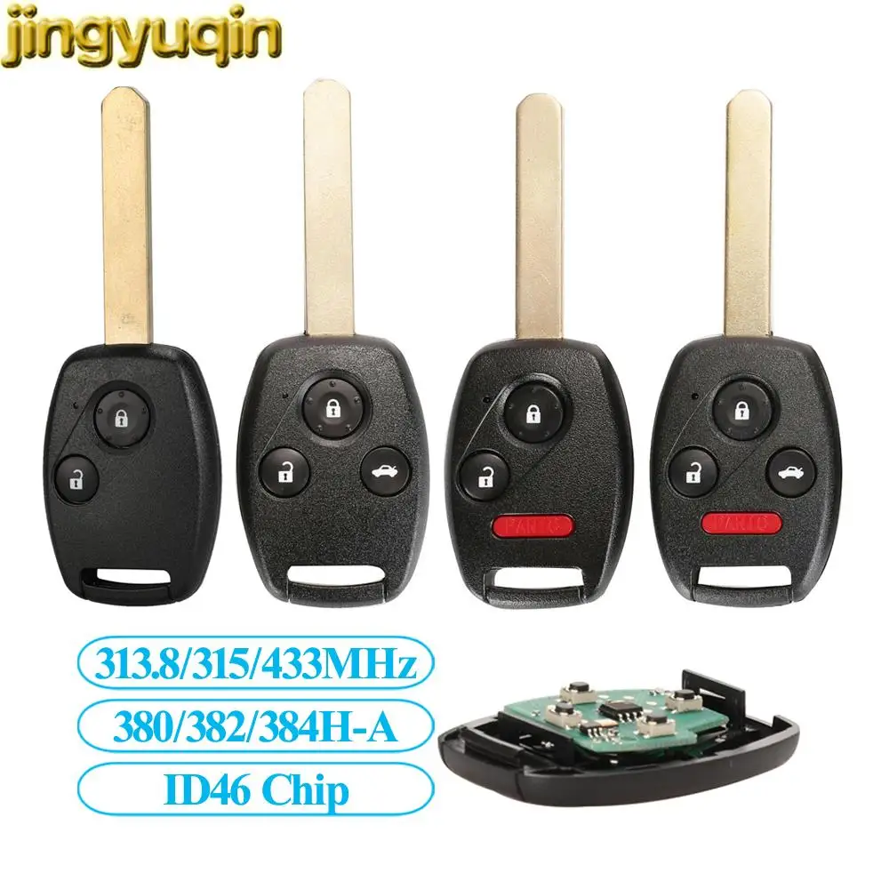 Jingyuqin FSK 313.8/315/433.9MHZ ID46 Remote Car Key For Honda CR-V Civic Insight Accord Element 2003-2010 G8D-380/382/384H-A