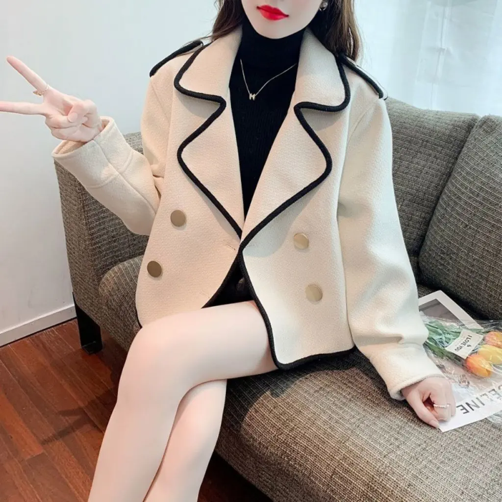

Spring Korean Style Women's Short Wool Coat Fragrant European Foreign High-End Fashion Top for Ladies