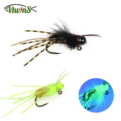 Vtwins # 4 cuentas de latón cabeza faja Bug Jig mosca cuerpo de chenilla gran ninfa fregadero rápido Stonefly anzuelo de púas señuelo de pesca de trucha húmeda